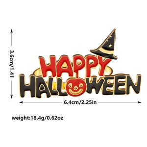 Halloween metal napkin ring with pumpkin witch hat design red black enamel table decor