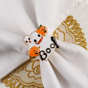 Halloween ghost and pumpkin napkin ring metal enamel table decor holder for party dinner.
