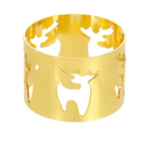 Servilletero dorado de metal con diseño de ciervo para decoración de mesa de Navidad.