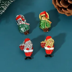 Exquisite Christmas brooch set featuring Santa Claus and tree designs with sparkling rhinestones.
