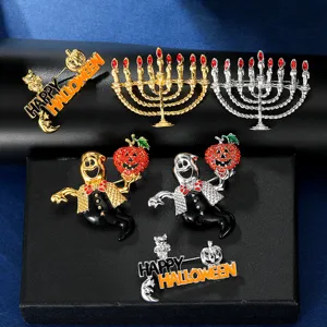 Exquisite Halloween rhinestone brooch cute ghost pumpkin candle pin badge fashion jewelry