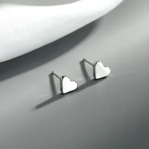Pendientes de botón de corazón plateado minimalista para mujer, joyería linda para uso diario