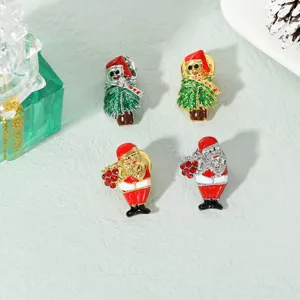 Christmas tree Santa Claus brooch set, trendy holiday lapel pins, festive metal badge jewelry.