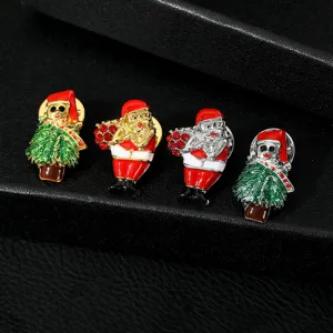Christmas tree brooch and Santa Claus badge holiday festive fashion jewelry gift set.