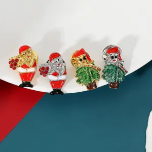 Creative Christmas Brooch Cartoon Santa Claus Christmas Tree Alloy Enamel Brooch Pin Red Rhinestone Badge Festival Party New Year Jewelry Gift For Women Men