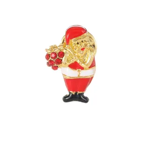 Christmas Santa Claus brooch pin gold plated red enamel rhinestone holiday fashion jewelry