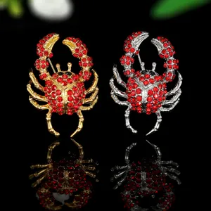 Exquisite rhinestone crab brooch pin set featuring gold and silver animal fashion accessories.