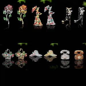 Legierung Strass Broschen Set mit Rosen Sonnenhüte und Blumen für Damen elegante Mode
