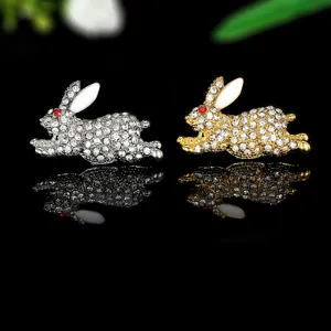Rhinestone rabbit brooch pin sparkling crystal cute animal corsage fashion jewelry for women