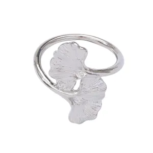 Silver ginkgo leaf napkin ring vintage table decor for hotel wedding party dining table setting