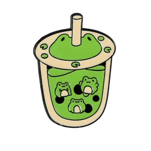 Mignon Grenouille Boba Thé Émail Épinglette Métal Badge Vêtement Accessoire Broche Cadeau