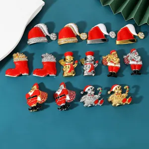 Cute Christmas Alloy Brooch Pin For Women Men Cartoon Santa Claus Snowman Christmas Tree Enamel Rhinestone Badge Holiday Festival Clothing Lapel Pin Jewelry Gift