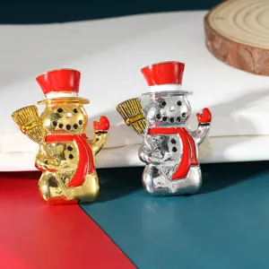 Christmas snowman brooch set, metal oil-drop cute holiday lapel pin for women daily wear