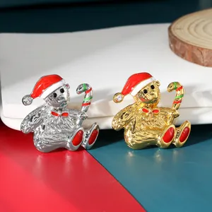Christmas bear brooch for women cute holiday enamel pin with santa hat candy cane gift