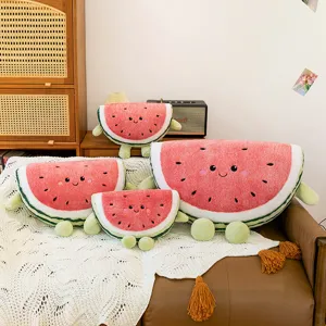 Cute watermelon plush toy pillow soft stuffed fruit cushion for living room sofa decor