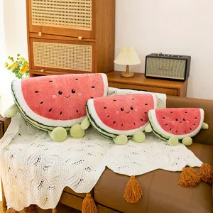 Cute watermelon plush pillow set, soft stuffed fruit cushion for sofa, summer home decor gift.