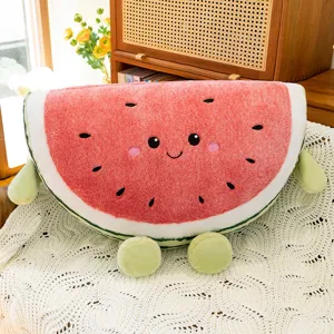 Cute watermelon plush pillow toy, soft stuffed fruit cushion for sofa, kids cozy gift home decor.