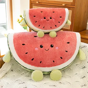 Cute watermelon plush pillow toy, soft stuffed fruit cushion for sofa and home decor gift.