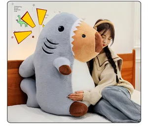 Cute giant shark capybara plush toy pillow, soft creative animal doll for sleeping kids gift.