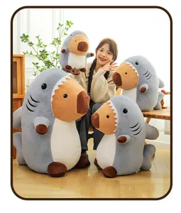 Cute shark capybara plush toy funny stuffed animal soft sleeping pillow for kids gift