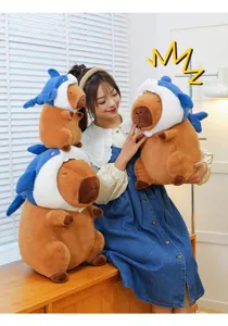 Cute capybara plush toy with shark hat soft stuffed animal doll children birthday gift