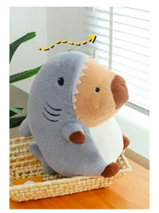 Cute shark capybara plush toy, funny stuffed animal doll, soft sleeping pillow for kids.