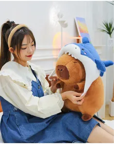 Cute capybara plush toy with shark hat soft stuffed doll animal children birthday gift
