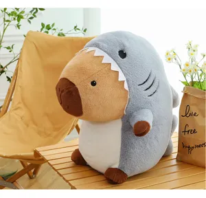 Cute shark capybara plush toy creative stuffed animal doll soft sleeping pillow for kids