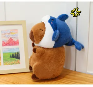 Capybara plush toy cute shark hat stuffed animal soft doll kids birthday gift 25cm