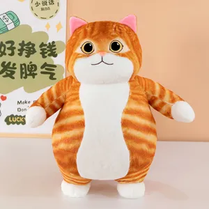 Cute fat orange cat plush toy, soft stuffed simulation kitty doll, standing cat variant.
