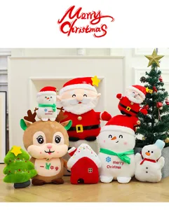 Weihnachts Plueschspielzeug Set mit Santa und Schneemann fuer festliche Raumdekoration.