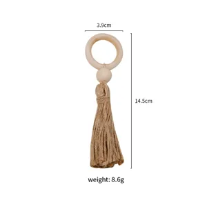 Wooden napkin ring detail showing 3.9cm ring diameter, 14.5cm length and 8.6g weight.