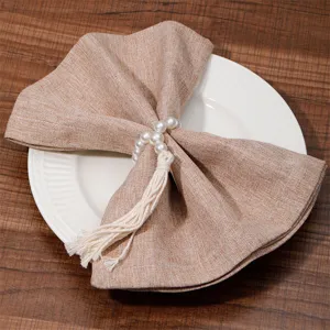 Pearl Tassel Hemp Rope Napkin Ring Table Decor Elegant Dining Cloth Napkin Buckle Holder