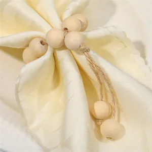 Handmade wooden bead hemp rope napkin ring rustic table decor for dining table setting main view