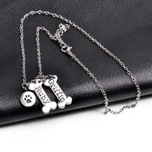 Gepersonaliseerde huisdier bot hanger ketting zilveren legering gedetailleerd overzicht.