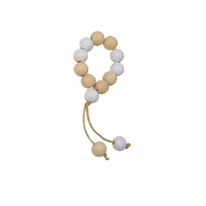 Handmade wooden bead napkin ring with hemp rope tassel natural white table decor home tableware