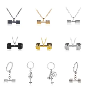 Collana con Ciondolo a Bilanciere Geometrico Portachiavi a Manubrio Fitness Sportivo Lega Gioielli Galvanici per Uomo Donna Regalo Sportivo Quotidiano