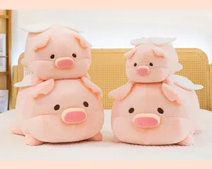 Cute flying pig plush toys with wings, soft stuffed animal doll pillow, cozy bedroom decor.