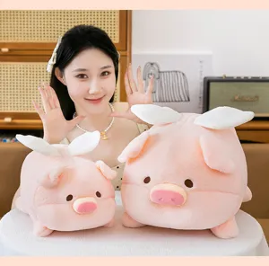 Cute winged pig plush toy soft stuffed animal doll sleeping pillow gift for girls fluffy