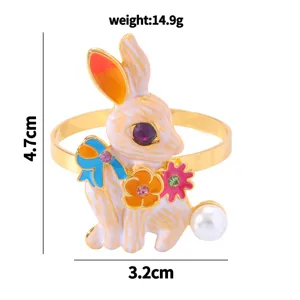 Easter Bunny Metal Napkin Ring Enamel Rhinestone Wedding Table Decor Tableware Accessories