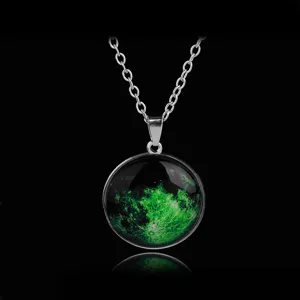 Luminous Moon Glass Pendant Necklace Glow in the Dark Night Sky Jewelry for Women Girls