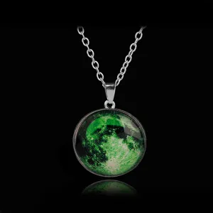 Luminous moon glass pendant necklace glowing in dark astronomy jewelry gift for women girls