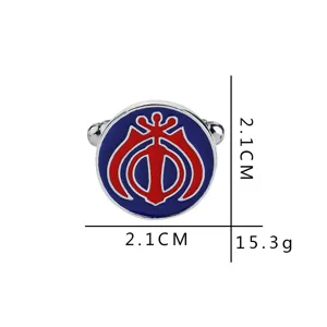 Men round metal cufflink with blue red enameled symbol, 2.1cm size and 15.3g weight.