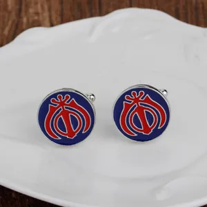 Retro round enamel mens shirt cufflinks, blue and red alloy fashion business suit accessories.
