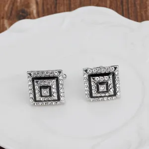Mens square rhinestone cufflinks elegant black white geometric metal shirt cuff links accessories