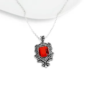 Vintage Collier Pendentif Ange en Alliage Strass Couleur Argent Gravé Rouge Bijou Géométrique Chaîne Pull Pour Unisexe Quotidien Bijoux Cadeau