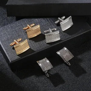 Exquisite men's business carved striped cufflinks, stylish square pattern cuff links detail.
