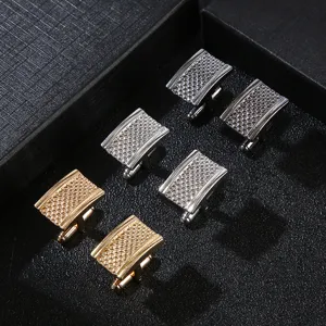Men stylish square textured metal cufflinks business suit shirt accessories set new style