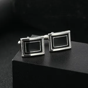 Gemelli Quadrati in Lega Smaltata Minimalista da Uomo Argento Nero Righe Geometriche Camicia Francese Gioielli Business Formali