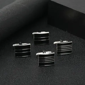 Gemelli da polso quadrati classici in metallo con strisce smaltate nere per camicie eleganti.